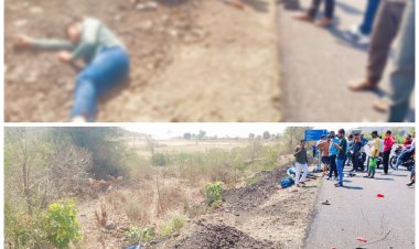 NH 44 पर डामर गिट्टी के ढेर से टकराई बाइक, 1 युवक की मौत,  2 गंभीर