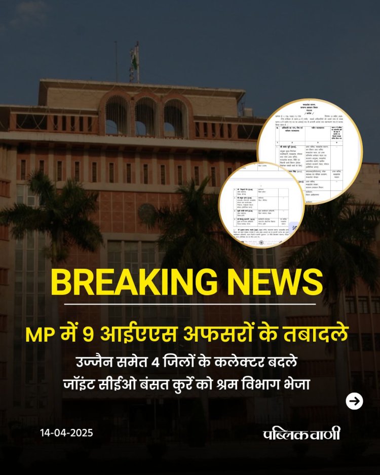 MP IAS Transfer: MP में फिर हुई बड़ी प्रशासनिक सर्जरी,9 IAS के तबादले, उज्जैन की कमान रोशन सिंह को
