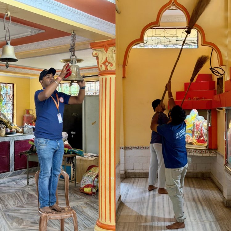 सनातनी इन्फ्लुएंस संस्था का मंदिर स्वच्छता अभियान जारी, बारिश में भी नहीं थमी सेवा