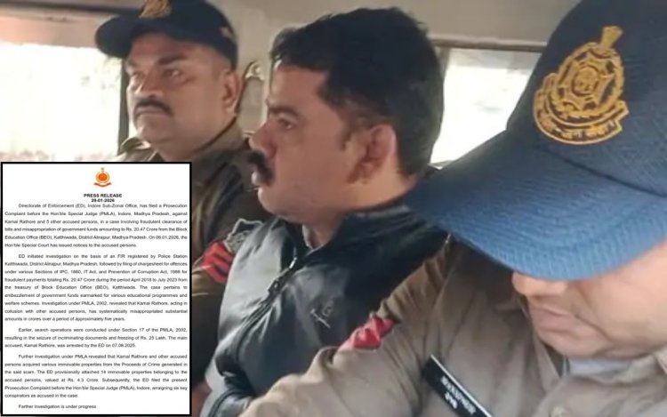 अलीराजपुर शिक्षा विभाग में 20.47 करोड़ रुपये का घोटाला, ED ने कमल राठौर समेत 6 आरोपियों के खिलाफ दाखिल की चार्जशीट