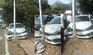 भोपाल: शाहपुरा लेक के पास कार खंभे से टकराई, चालक को अचानक आया हार्ट अटैक