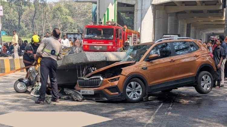 मुंबई मुलुंड में मेट्रो पिलर गिरा, ऑटो और कार सवार घायल