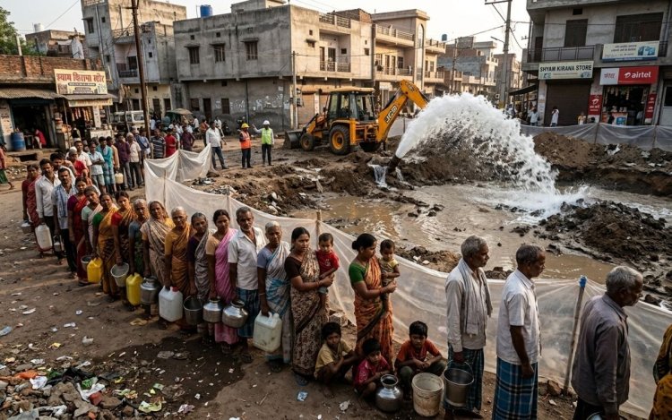 सड़क निर्माण के दौरान टूटी मेन पाइपलाइन, कई इलाकों में पानी सप्लाई बंद