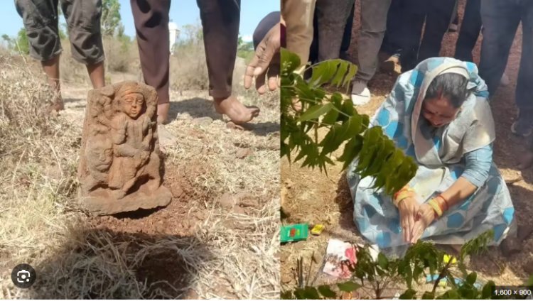 खंडवा में पहाड़ से निकली 'मां की दिव्य मूर्ति'