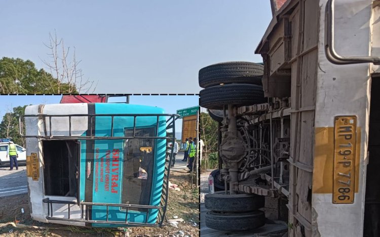 मैहर में बड़ा सड़क हादसा: कटनी जा रही बस पलटी, कई यात्री घायल