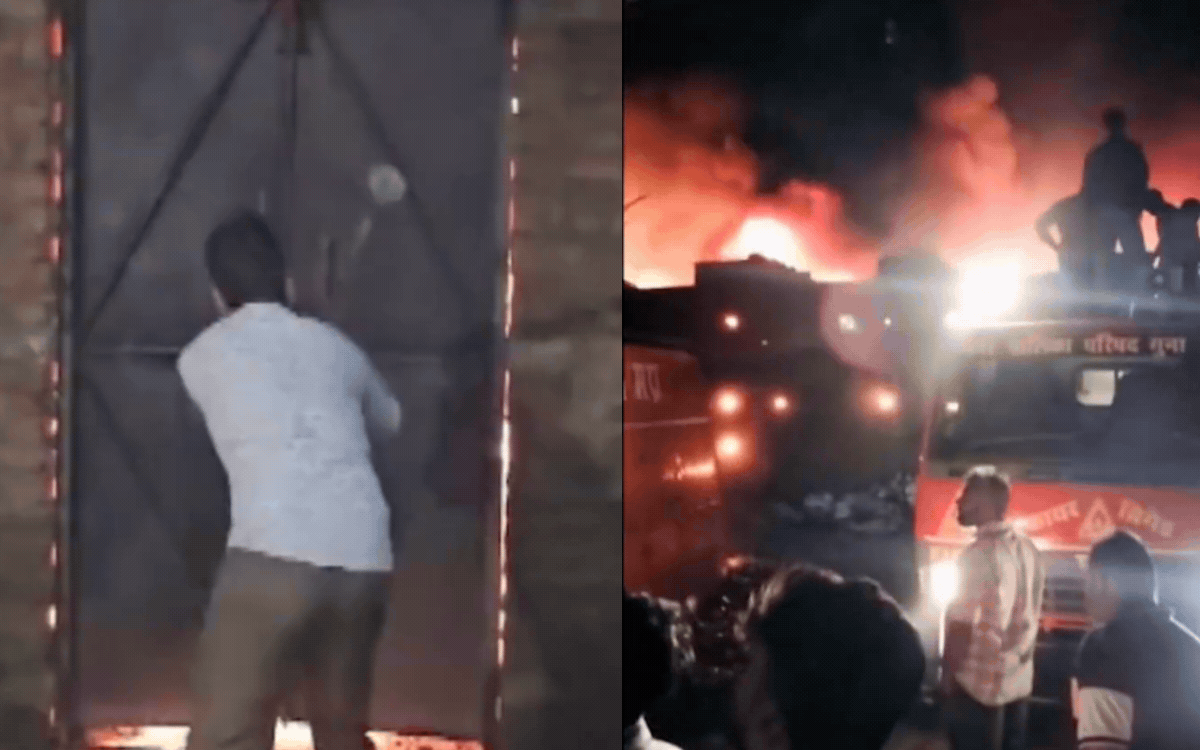 गुना में पाइप की फैक्ट्री में लगी आग नपा की चार फायर ब्रिगेड ने पांच घंटे में पाया काबू