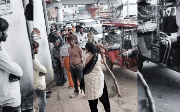 REWA: पैसों के लेनदेन को लेकर महिला ने दो युवकों पर बरसाईं लाठियां, वीडियो वायरल
