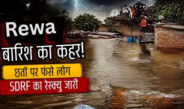 रीवा में मूसलाधार बारिश से बाढ़ के हालात, छतों पर फंसे लोग