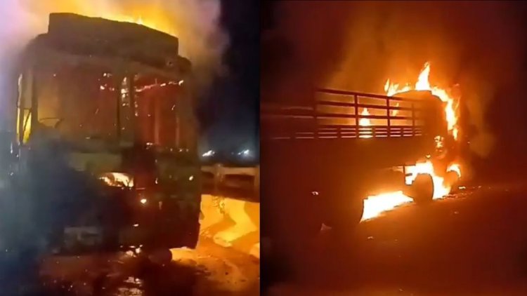 Mauganj में भीषण हादसा: खड़ी बुलेट को ट्रक ने मारी टक्कर, दोनों वाहन बने आग का गोला