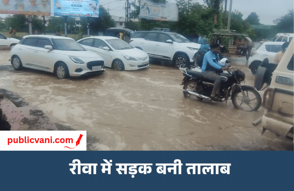 Rewa News : बारिश के बाद सड़कें तालाब में तब्दील, धरने पर बैठे युवक